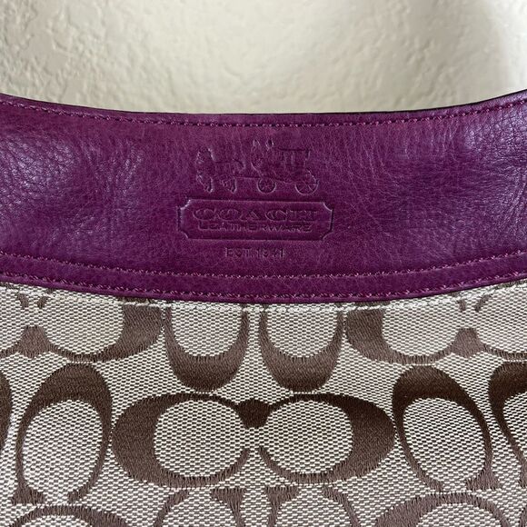Coach Bleeker Sophie signature canvas leather shoulder bag purple trim Large - Picture 3 of 12